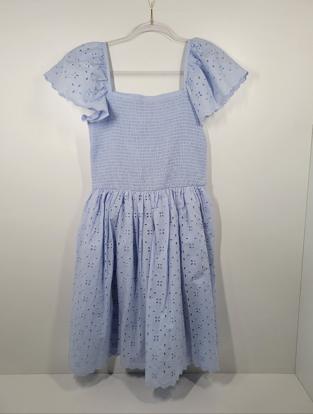 Blueberi Boulevard Light Blue Smocked Eyelet Dress Cottagecore Sundress M NWT